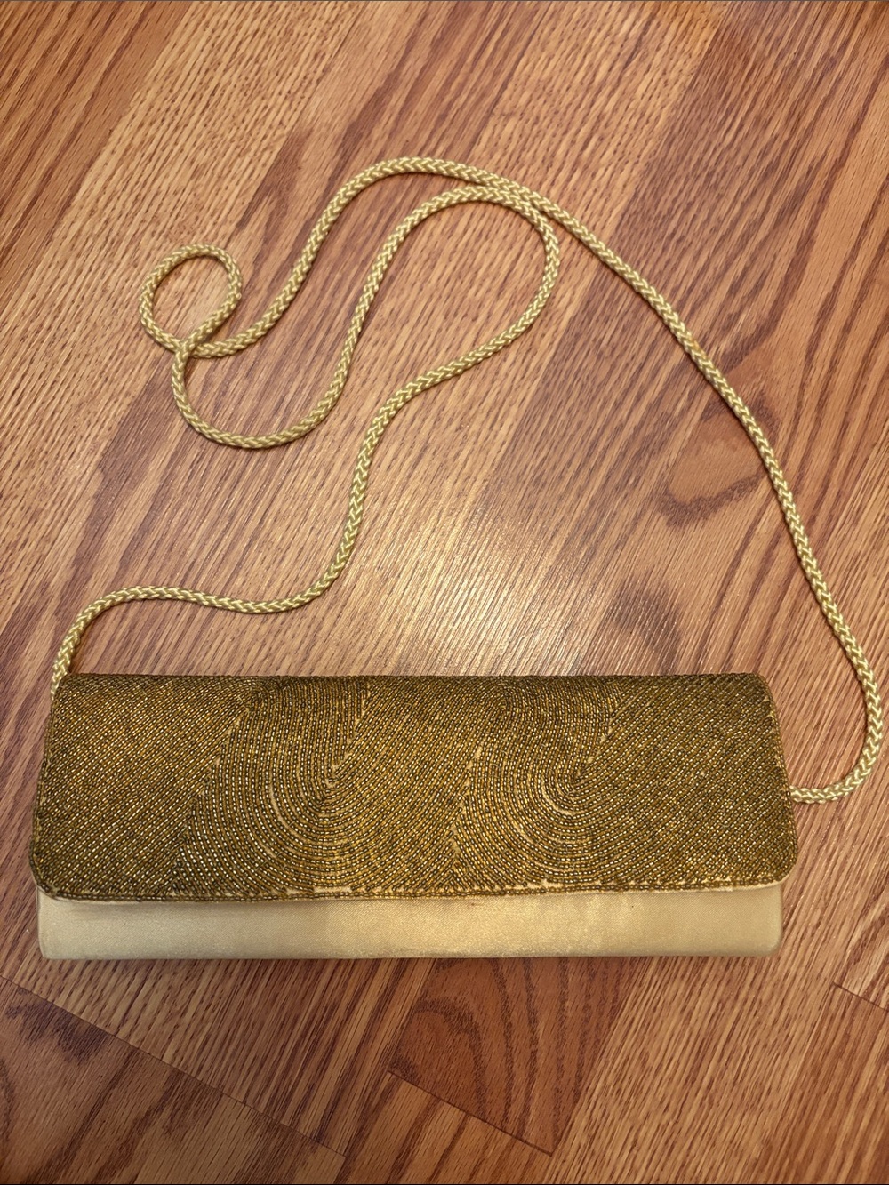 Gold Beaded Evening Clutch with Chain Strap